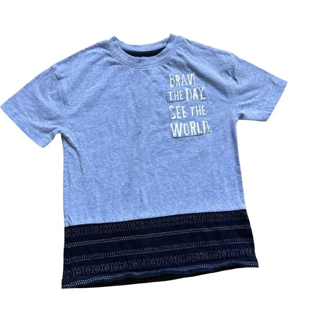 Youth Boys Cat & Jack Two Tone Blue Pocket Nautical Tee Shirt - Sz S 6/7